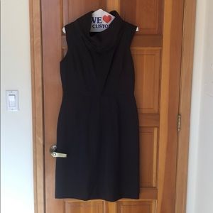 Sateen cocktail dress with structure cowl collar